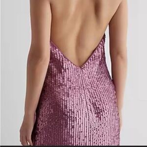 NWT EXPRESS Purple Matte Sequin Backless Halter Mini Dress LG